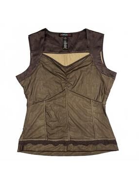 Y2K Optionelle Brown Mesh And Silk Panels Corset Style Top With Lace Trim Sz M